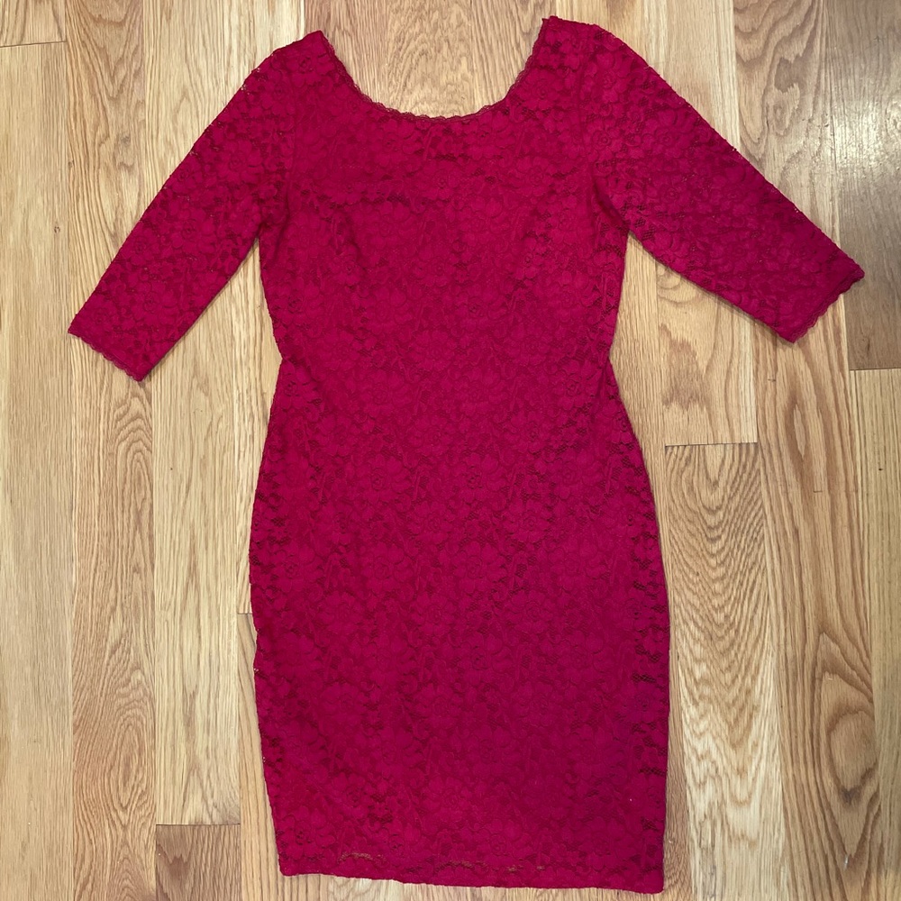 Red Lace Boat Neck Dress
